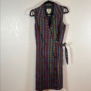 ICE Plaid Silk Collared True Wrap Dress Size 6